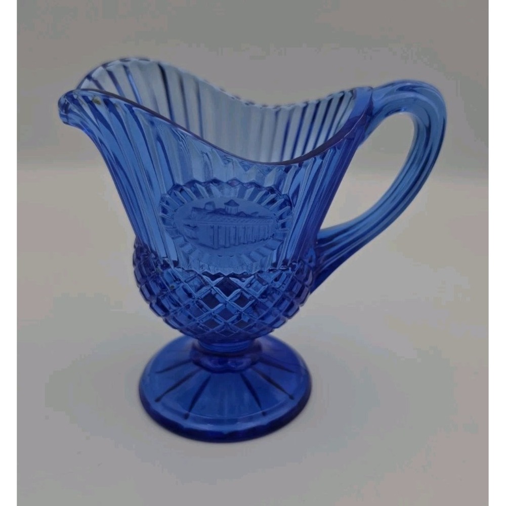 Vintage Avon Fostoria Cobalt Blue Pitcher 5.5" with Mount Vernon Vaseline Glass